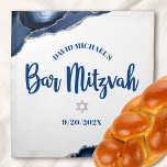 Bar Mitzvah Navy Agate Script Bold Challah Cover Napkin<br><div class="desc">Here’s a great addition to your Bar Mitzvah festivity. Celebrate with this cool, unique, modern, personalised challah cover cloth napkin to add to his special day. Navy blue script typography and a silver Star of David overlay a simple, white background with steel blue agate rocks accented with faux silver veins....</div>