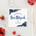 Bar Mitzvah Navy Blue Agate Script Simple Bold Napkin<br><div class="desc">Be proud, rejoice and showcase this milestone of your favourite Bar Mitzvah! Celebrate with this cool, unique, modern, custom paper napkin. Navy blue script typography and a silver Star of David overlay a simple, white background with steel blue agate rocks accented with faux silver veins. Personalise the custom text with...</div>