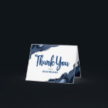Bar Mitzvah Navy Blue Agate Script Simple Minimal Thank You Card<br><div class="desc">Make sure your favourite Bar Mitzvah shows his appreciation to all who supported his milestone event! Send out this cool, unique, modern, personalised thank you card. Navy blue script typography and Star of David overlay a minimal, white background with steel blue agate rocks accented with faux silver veins. Additional steel...</div>