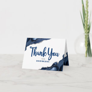 Bar Mitzvah Navy Blue Agate Script Simple Minimal Thank You Card