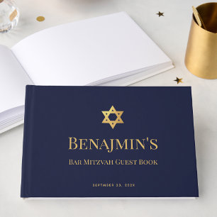 Bar Mitzvah Navy Blue Faux Gold Star of David Boy Guest Book