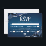 Bar Mitzvah Navy Blue Ombre Agate Cool Script Bold RSVP Card<br><div class="desc">Be proud, rejoice and celebrate this milestone of your favourite Bar Mitzvah with this cool, unique, modern, personalised RSVP insert card for your event! White script typography and Star of David overlay a deep navy blue ombre background with steel blue agate accented with faux silver veins. Personalise the custom text...</div>