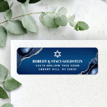 Bar Mitzvah Navy Blue Ombre Agate Return Address Return Address Label<br><div class="desc">Be proud, rejoice and celebrate this milestone of your favourite Bar Mitzvah whenever you use this cool, unique, modern, personalised return address label! White typography and Star of David overlay a deep navy blue ombre background with steel blue watercolor agate accented with faux silver veins. Personalise the custom text with...</div>
