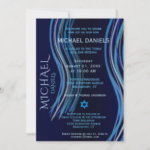 Bar Mitzvah Navy Blue Prayer Shawl Invitation