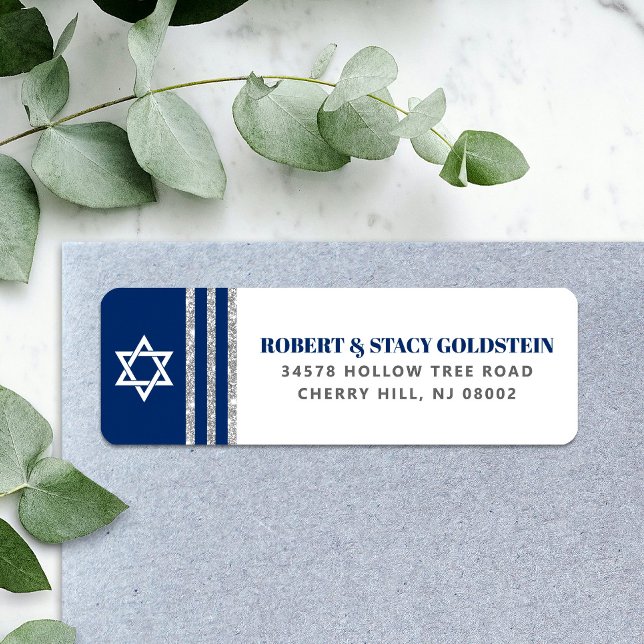 Bar Mitzvah Navy Blue Silver Tallit Return Address Label (Creator Uploaded)