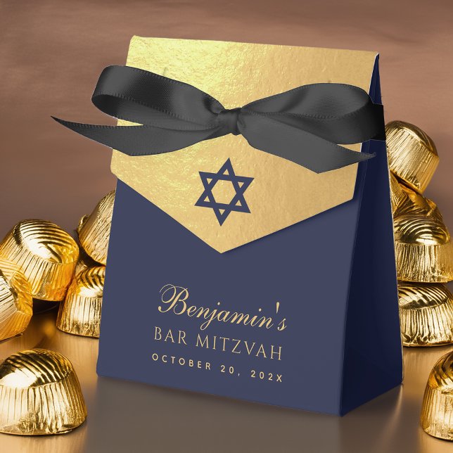 Bar Mitzvah Navy Blue Star of David Faux Gold Foil Favour Box (Creator Uploaded)