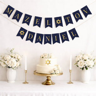 Bar Mitzvah Navy Mazel Tov Boy Name 6 Letters Bunting