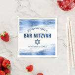 Bar Mitzvah Navy Typography Blue Foil Bold Modern Napkin<br><div class="desc">Be proud, rejoice and showcase this milestone of your favourite Bar Mitzvah! Celebrate with this bold, stunning, simple, modern, custom paper napkin. Faux metallic light blue foil brush strokes, navy blue typography and a navy blue Star of David overlay a clean, white background. Personalise with your son’s name and date...</div>