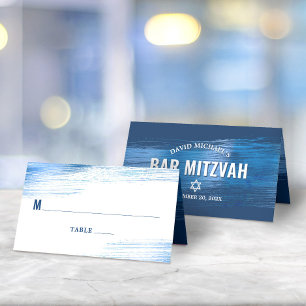 Bar Mitzvah Navy Typography Blue Foil Bold Modern Place Card