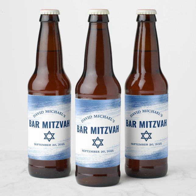 Bar Mitzvah Navy Typography Bold Blue Foil Modern Beer Bottle Label (Bottles)