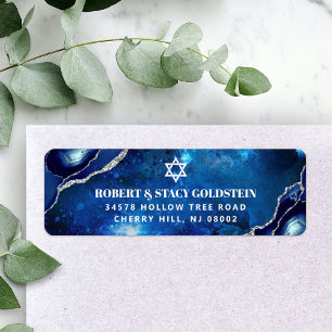 Bar Mitzvah Navy Watercolor Agate Return Address Label