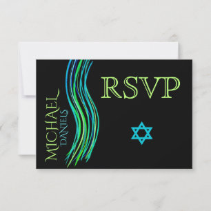 Bar Mitzvah Neon Green Prayer Shawl RSVP Card