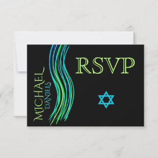 Bar Mitzvah Neon Green Prayer Shawl RSVP Card