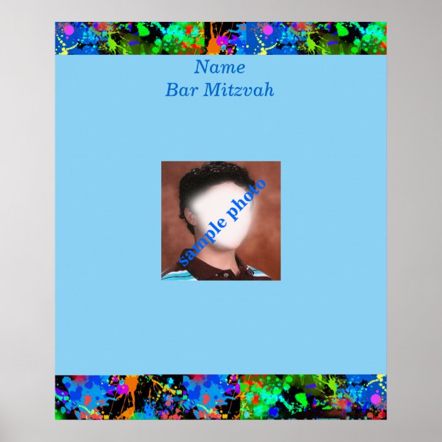 Bar Mitzvah Neon Paint Photo Sign in Board (Front)