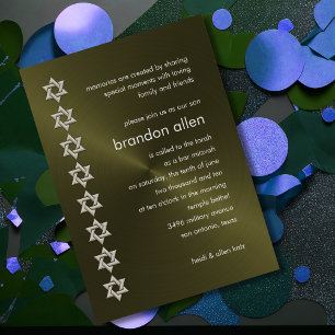 Bar Mitzvah Olive Sheen Silver Stars of David Invitation