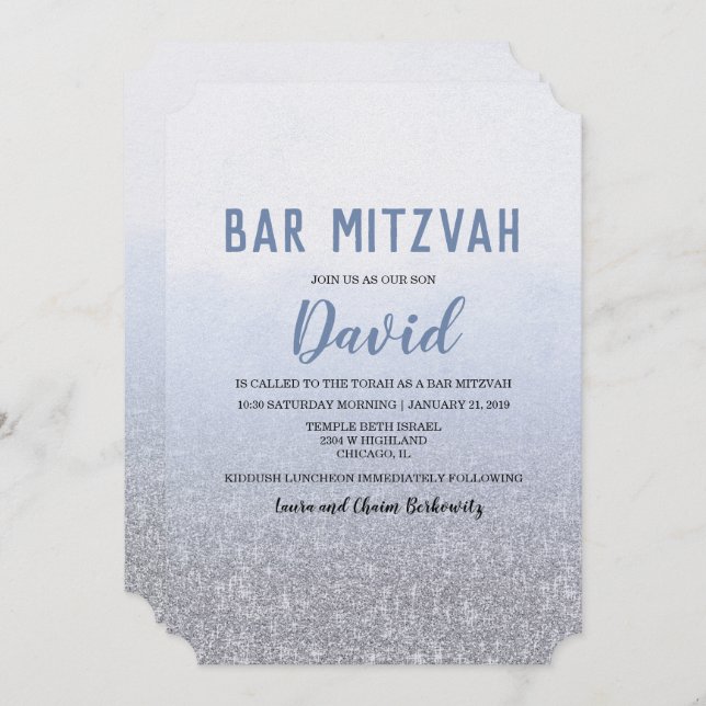 Bar Mitzvah Ombre Blue Invitation (Front/Back)