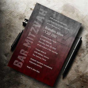 Bar Mitzvah Ombre Grunge Red Invitation