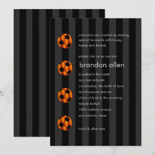 Bar Mitzvah Orange and Black Soccer Ball Invitation