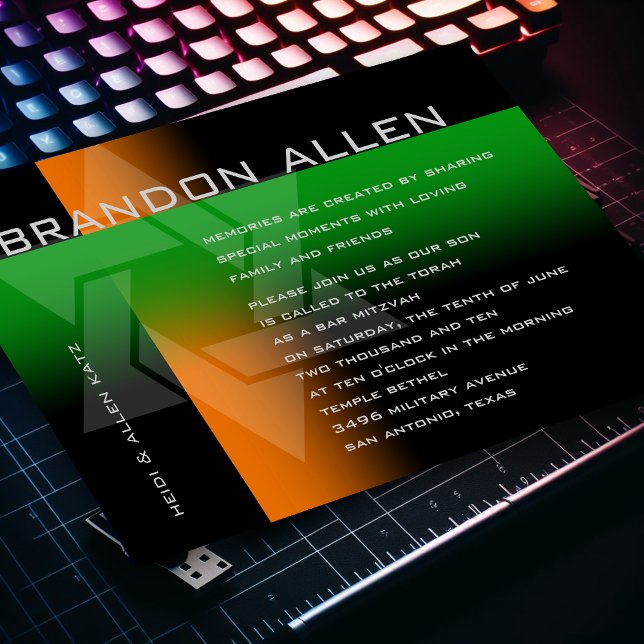 Bar Mitzvah Orange and Green on Any Colour Invitation (Creator Uploaded)