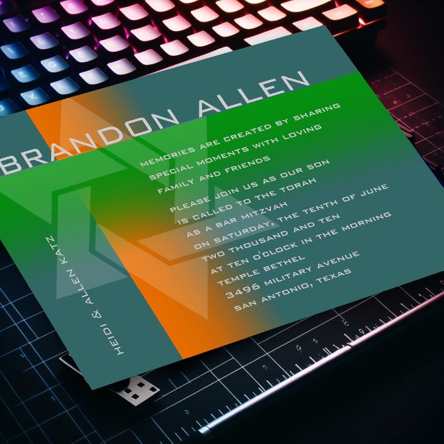 Bar Mitzvah Orange and Green on Any Colour Invitation (Creator Uploaded)