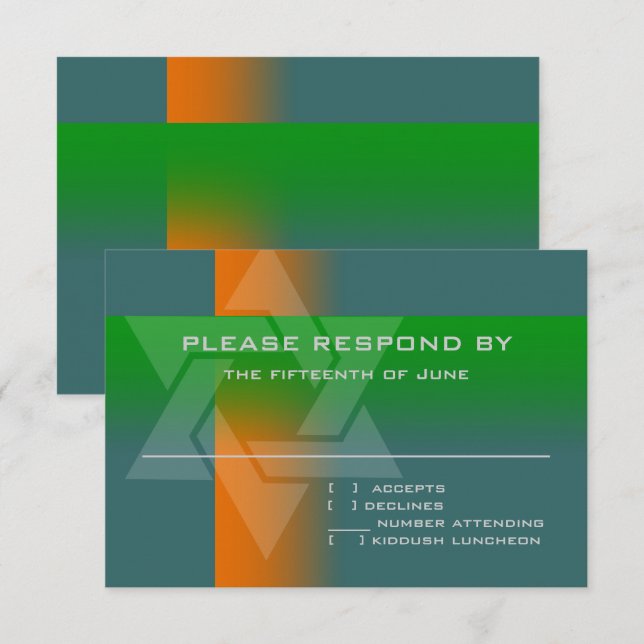 Bar Mitzvah Orange and Green on Any Colour RSVP Card (Front/Back)