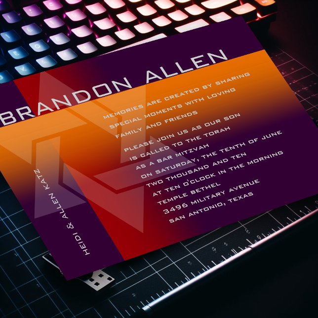 Bar Mitzvah Orange and Red on Any Colour Invitation (Creator Uploaded)