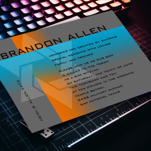 Bar Mitzvah Orange and Turquoise on Any Colour Invitation