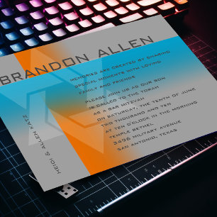 Bar Mitzvah Orange and Turquoise on Any Colour Invitation