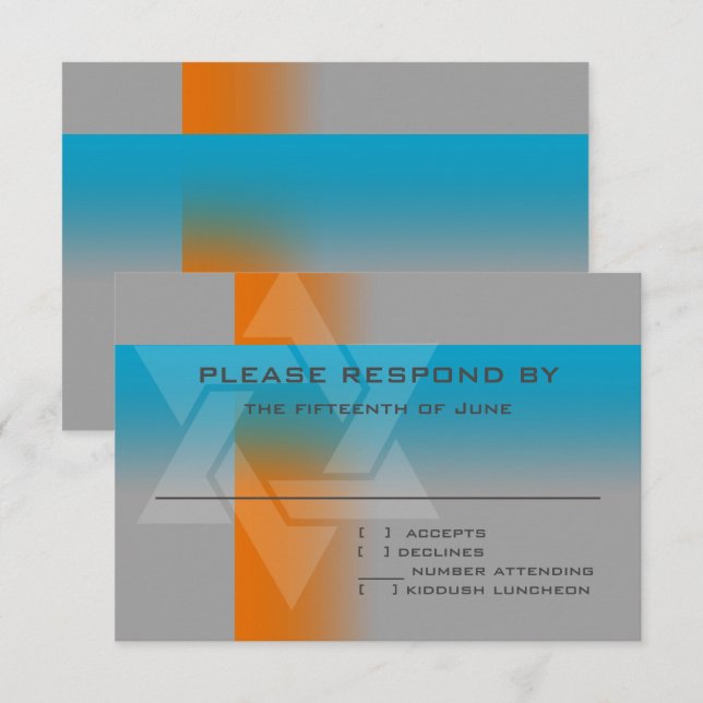 Bar Mitzvah Orange and Turquoise on Any Colour RSVP Card (Front/Back)