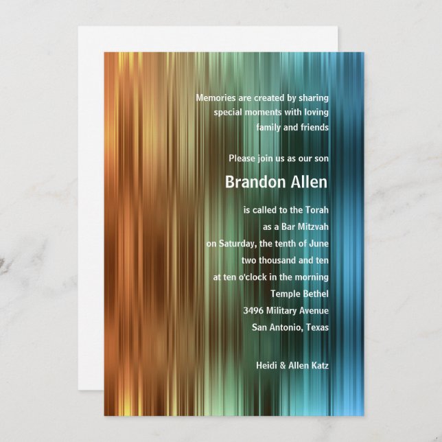 Bar Mitzvah Orange Green Stripes Invitation (Front/Back)