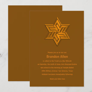 Bar Mitzvah Orange Tones Star of David Invitation