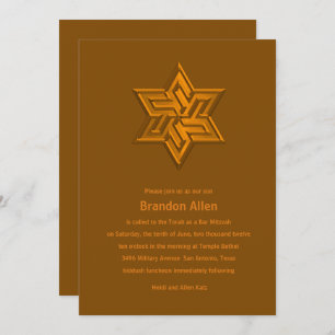 Bar Mitzvah Orange Tones Star of David Invitation