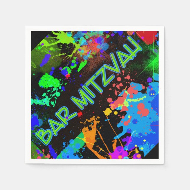 Bar Mitzvah Paint Splatter, Paint Ball Napkin (Front)
