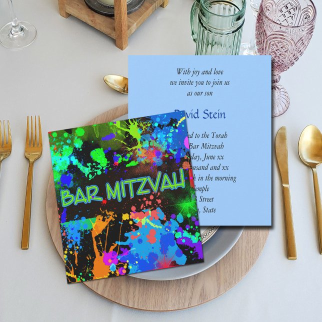 Bar Mitzvah, Paint Splatter, Party Invitation (Creator Uploaded)