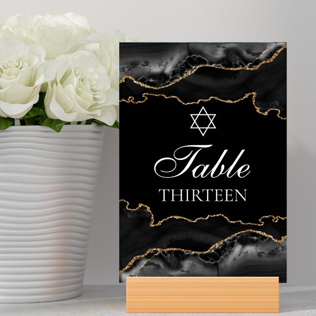 Bar Mitzvah Party Black Gold Star of David Table Number (Creator Uploaded)