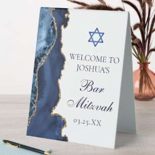 Bar Mitzvah Party Navy Blue Gold Agate Welcome