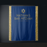 Bar Mitzvah Photo Backdrop Blue Gold Tapestry<br><div class="desc">Bar Mitzvah Personalised Photo Backdrop Tapestry with navy blue background and gold sparkly glitter stripe border edges and faux gold Star of David at the top. Change the background colours and fonts by clicking "customise further" to design your own.</div>
