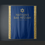 Bar Mitzvah Photo Backdrop Blue Gold Tapestry<br><div class="desc">Bar Mitzvah Personalised Photo Backdrop Tapestry with navy blue background and gold sparkly glitter stripe border edges and faux gold Star of David at the top. Change the background colours and fonts by clicking "customise further" to design your own.</div>