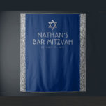 Bar Mitzvah Photo Backdrop Blue Silver Tapestry<br><div class="desc">Bar Mitzvah Personalised Photo Backdrop Tapestry with navy blue background and silver faux sparkly glitter stripe border edges and grey and silver Star of David at the top. Change the background colours and fonts by clicking "customise further" to design your own.</div>