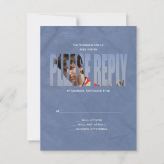 Bar Mitzvah Photo RSVP Reply Card in Blue