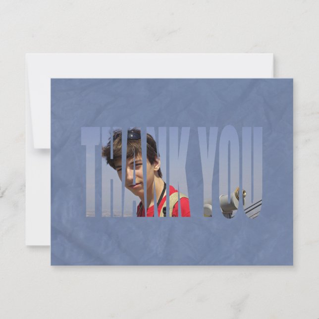 Bar Mitzvah Photo Thank You Card in Blue (Front)