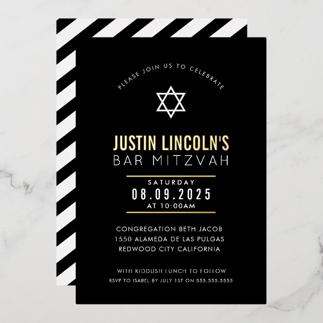 BAR MITZVAH plain star modern minimal black white  (Front/Back)