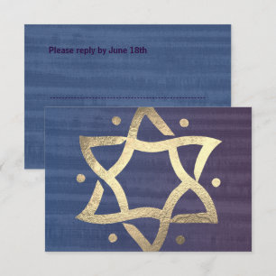 Bar Mitzvah Plum and Blue Wooden Gold Star RSVP