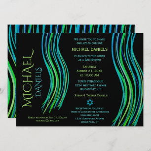 Bar Mitzvah Prayer Shawl Bright Neon Green Invitation