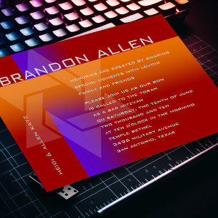 Bar Mitzvah Purple and Orange on Any Colour Invitation