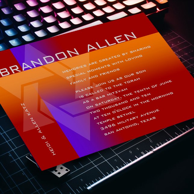 Bar Mitzvah Purple and Orange on Any Colour Invitation (Creator Uploaded)