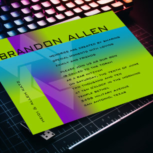 Bar Mitzvah Purple and Turquoise on Any Colour Invitation