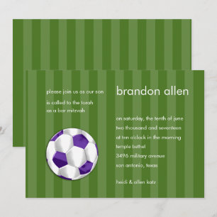 Bar Mitzvah Purple and White Soccer Ball Invitation