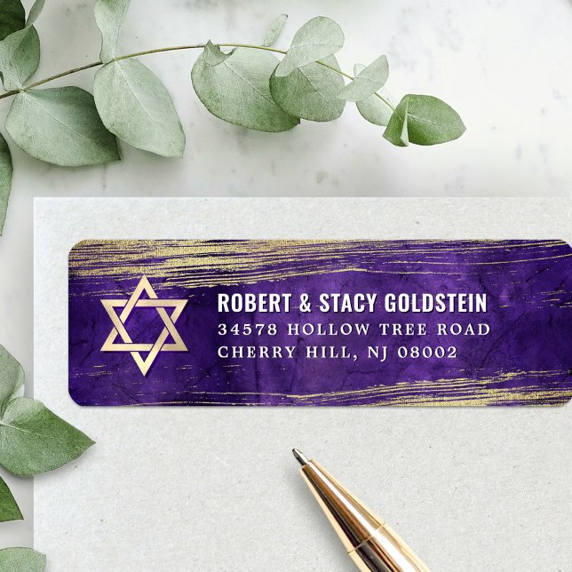Bar Mitzvah Purple Bold Gold Foil Return Address Label (Creator Uploaded)