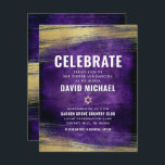 Bar Mitzvah Purple Gold Foil Bold Type Modern Enclosure Card<br><div class="desc">Be proud, rejoice and showcase this milestone of your favourite Bar Mitzvah! Include this cool, unique, modern, personalised insert for additional information to your event. Metallic gold foil brush strokes and Star of David, along with bold, white typography, overlay a rich, dark purple ombre watercolor background. Personalise the custom text...</div>
